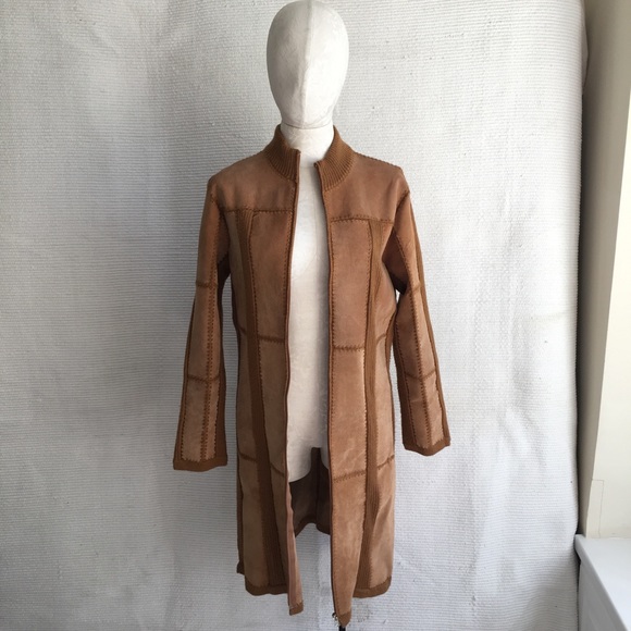 Vintage Suede Leather Knit Patchwork Duster Coat - Picture 2 of 8